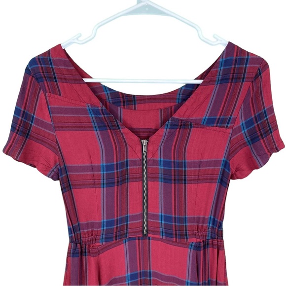 Volcom Red Plaid Short Sleeve Mini Skater Dress - Picture 7 of 14